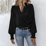 Elegant Draped V-Neck Long Sleeve Blouse for Women