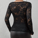 Elegant Long Sleeve Lace V-Neck Blouse for Women