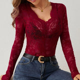 Elegant Long Sleeve Lace V-Neck Blouse for Women