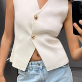Elegant Sleeveless Tailored Button Vest for Women
