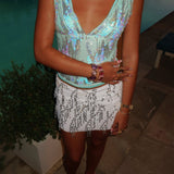 Pink Sequin V-Neck Tank Top for Women – Party Glam Sleeveless Blouse