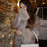 Belted Wool-Blend Coat with Faux Fur Cuffs – Women’s Elegant Outerwear