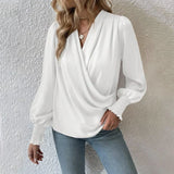 Elegant Draped V-Neck Long Sleeve Blouse for Women