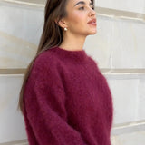 Burgundy Fluffy Knit Sweater for Women – Cozy Winter Pullover