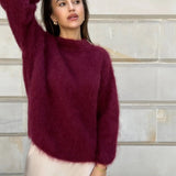 Burgundy Fluffy Knit Sweater for Women – Cozy Winter Pullover