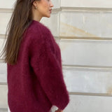 Burgundy Fluffy Knit Sweater for Women – Cozy Winter Pullover