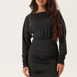Elegant Long Sleeve Ruched Bodycon Mini Dress