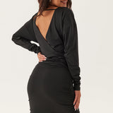 Elegant Long Sleeve Ruched Bodycon Mini Dress