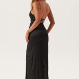 Elegant Satin Strappy Open Back Maxi Dress