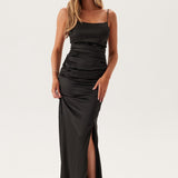 Elegant Satin Strappy Open Back Maxi Dress