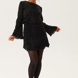 Black Sequin Long Sleeve Mini Dress