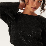 Black Sequin Long Sleeve Mini Dress