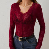 Elegant Long Sleeve Lace V-Neck Blouse for Women